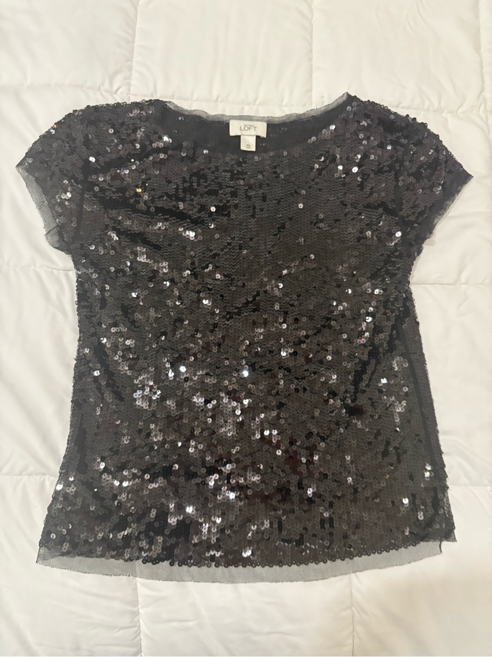 LOFT Black Sequin Short Sleeve Tee